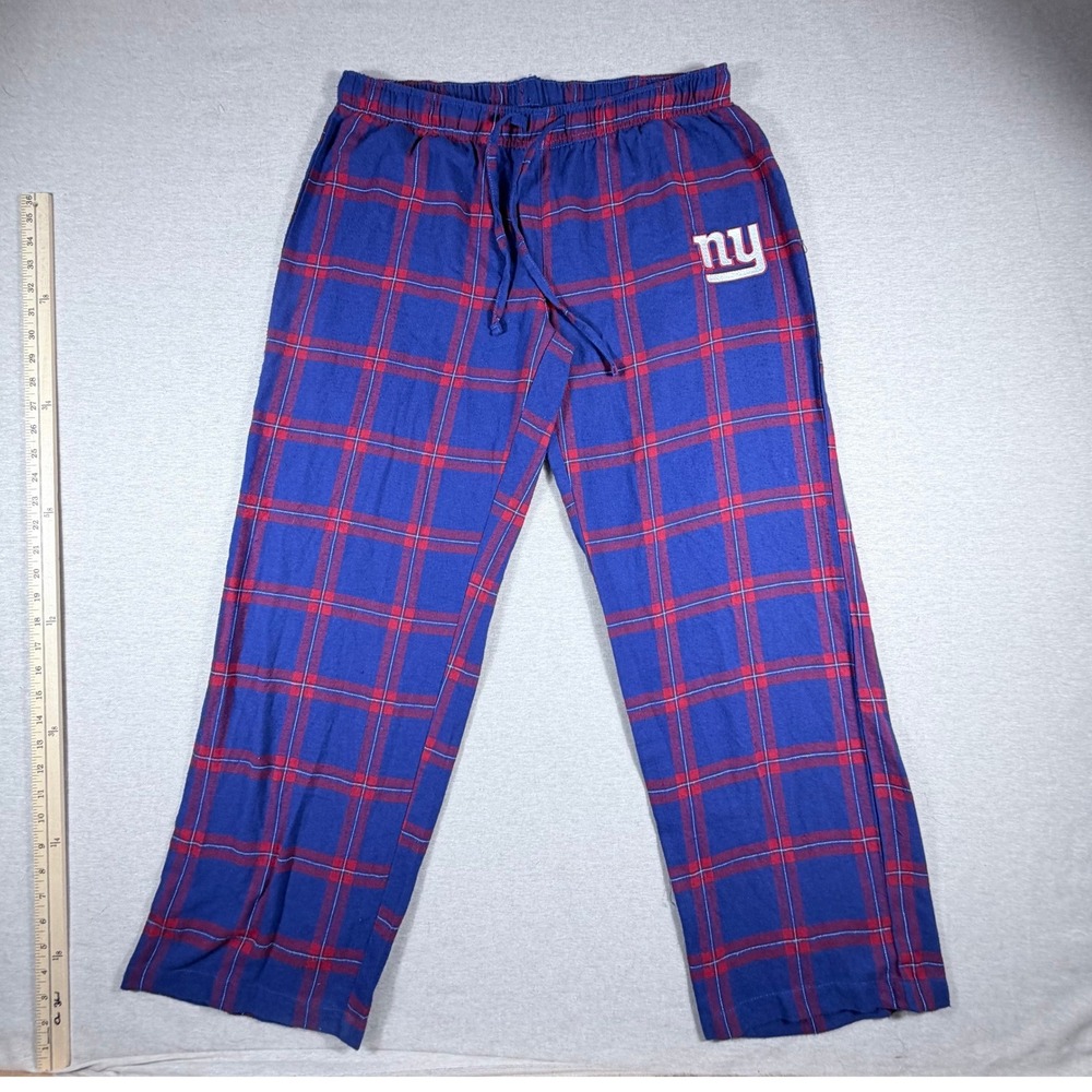 NFL New York Giants Football Men Blue Red Plaid Pajama Lounge Pant Large NY Logo